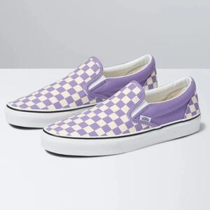 NEW Vans Purple/White Checkerboard Classic Slip On, Size 8